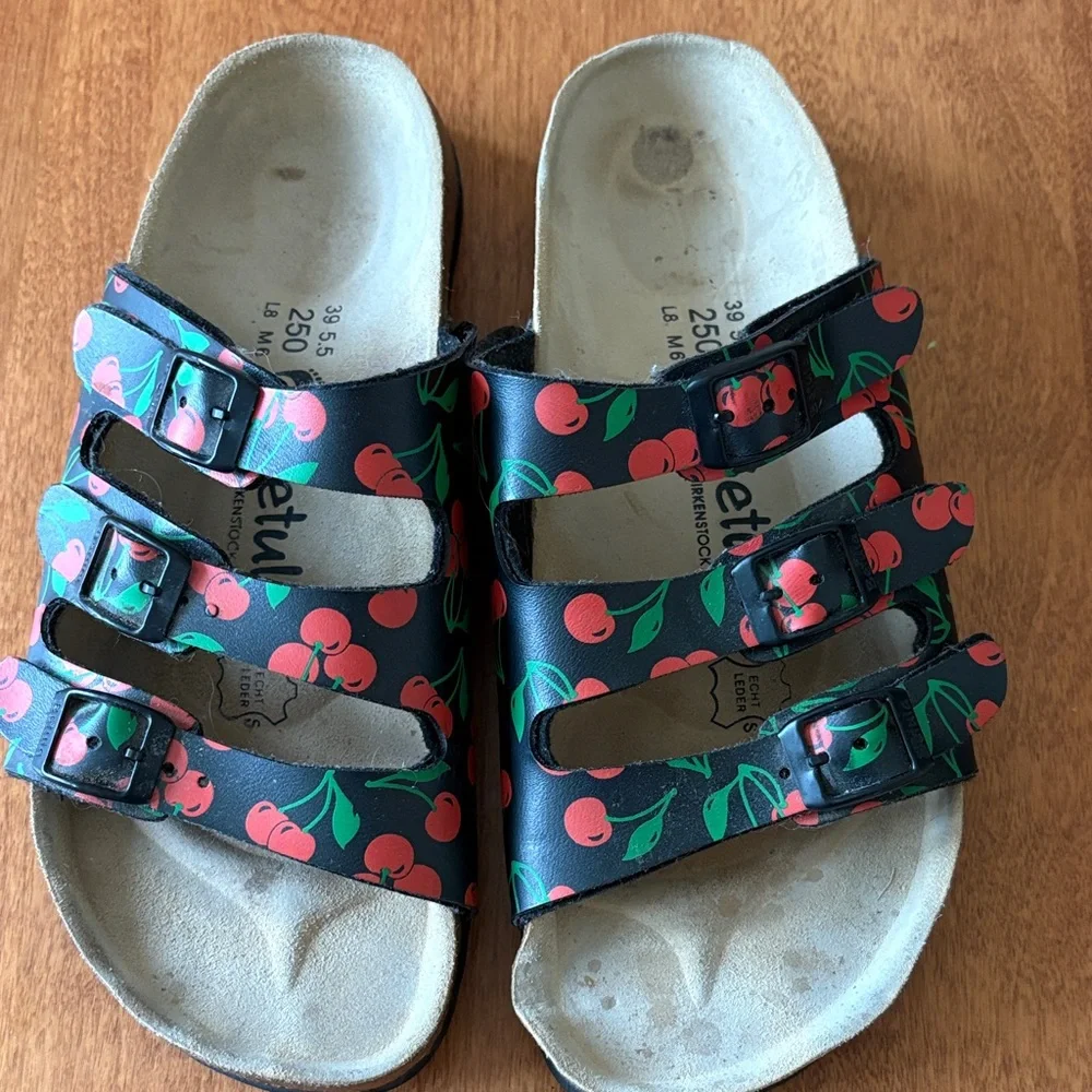 Birkenstock Betula Sandals with Cherry Design 39 8 - Picture 1 of 5